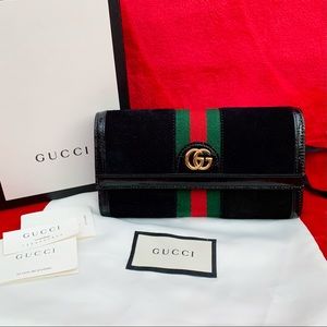 Gucci Ophidia GG Black Suede Continental Wallet